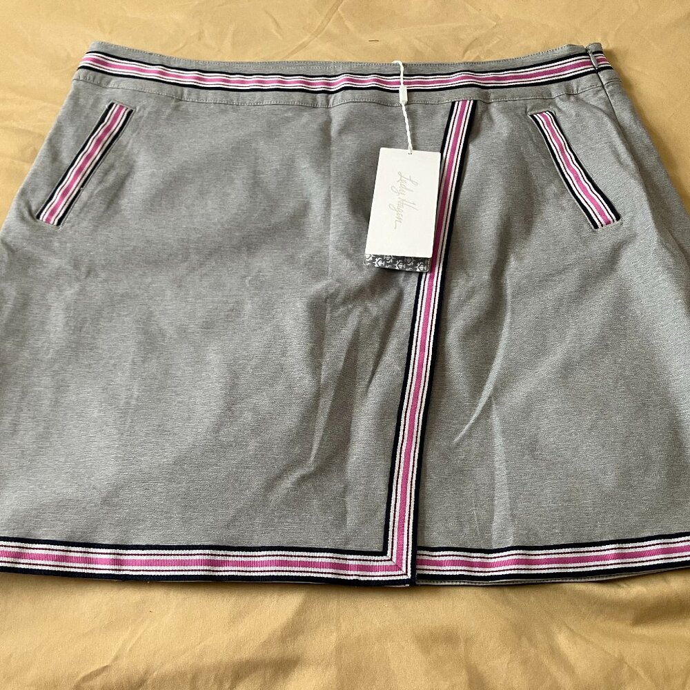 NWT LADY HAGEN Gray Pink Stripe Stretch Golf Skort Sz 14 Built In Shorts